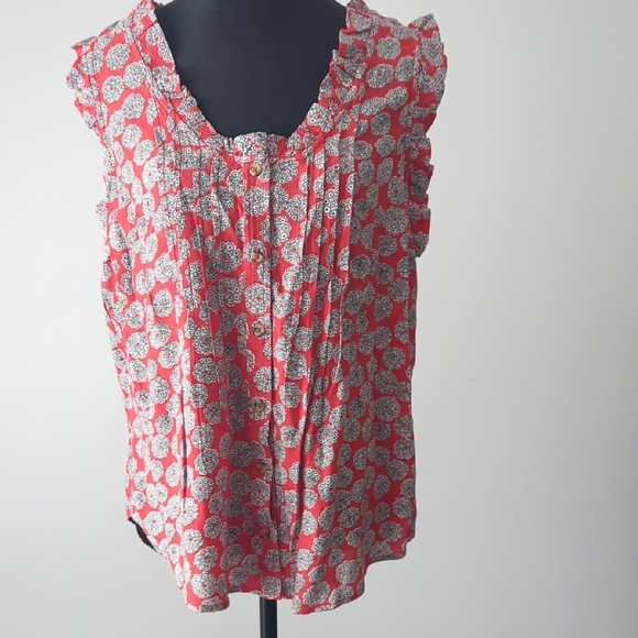 Anthropologie Pink and White Ruffled Sleeveless Blouse Size L - Picture 3 of 8